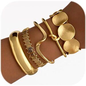 Gold Bangle Bracelets for Women, Dainty Knot 14K Gold Plated Multi Layer Bangle